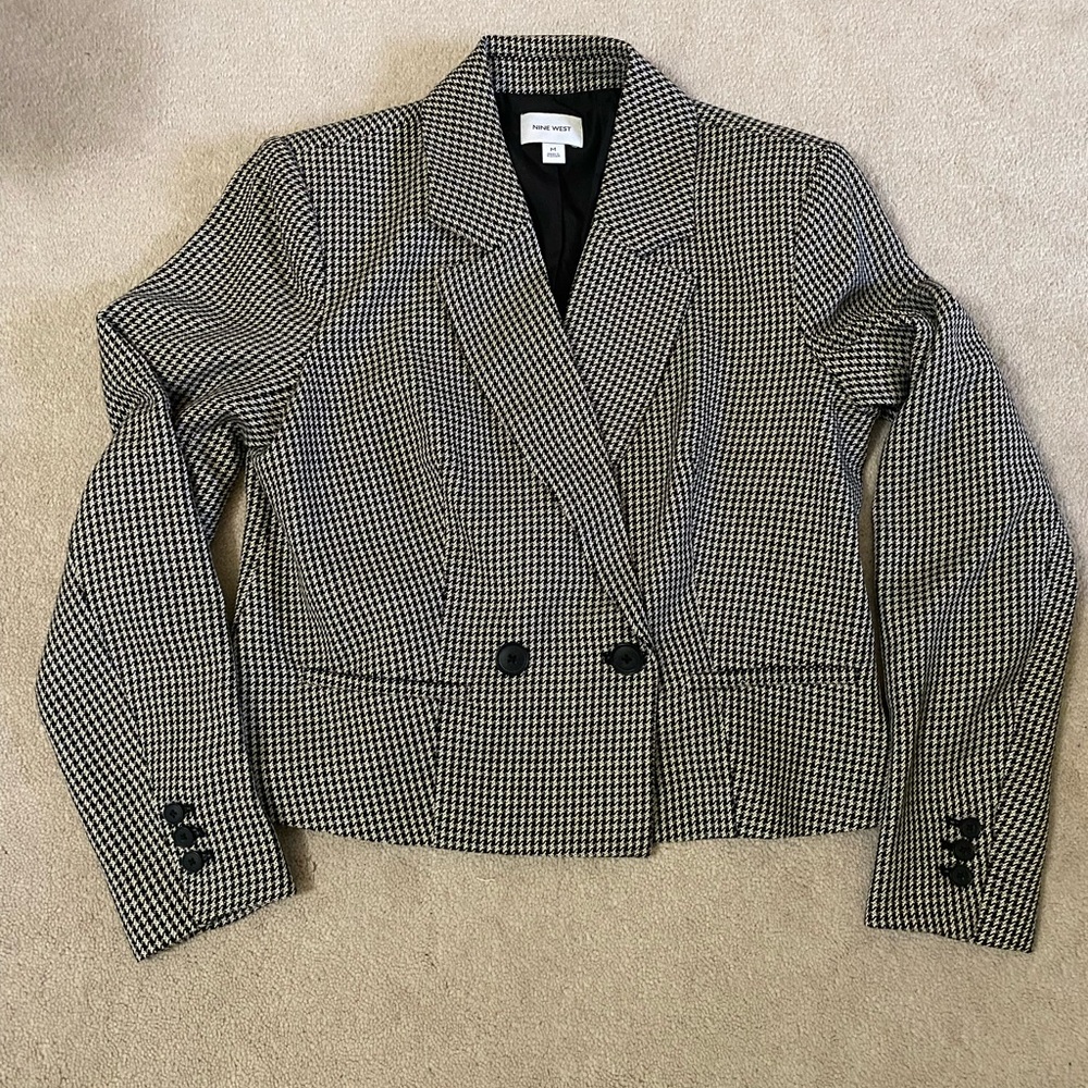 Nine West Black and Off White Houndstooth  Checkered Blazer
